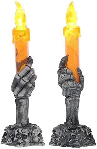Toyandona 2 пакувачки скелетни рачни свеќа светлина, држач за свеќи за череп за Ноќта на вештерките, светло новости за светилки за свеќи