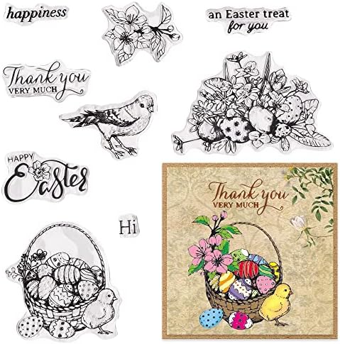 Алибон среќна велигденска јајце чисти марки за правење картички и украси за албуми со фотографии, марки за пролетни цветни птици, корпа за јајца