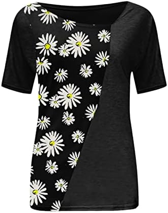 Womenените Топ 2023 година со кратки ракави памук против вратот графички принт цветни обични врвни маички за девојки есен лето WV wv