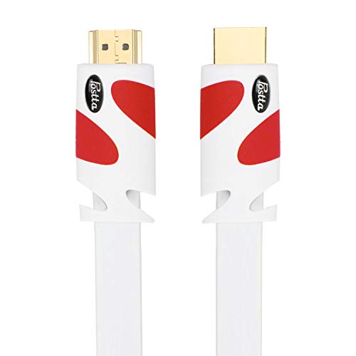 Поддршка за Поддршка на кабелот Postta Flat HDMI 30 стапки рамен HDMI 2.0 CORD 4K, 3D, 2160P, 1080P, Ethernet и Audio Return-White-Red