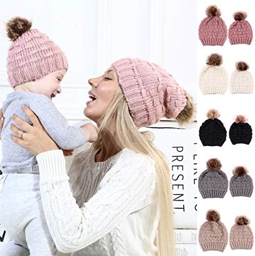 2 парчиња капа од родител-дете, мајка дете на мајка, син, бебе зима зимска топла мека плетена капа, капчиња за скијање, со пом пом