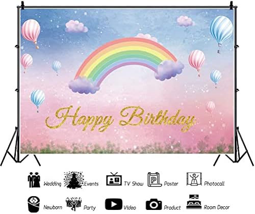 Yeelle 7x5ft виножито за позадина за роденденски цртан филм Виножито роденденска позадина шарени топли балони розови облаци позадини бебе