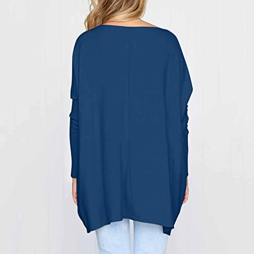Долги ракави рајонски кошули за жени преголеми маици за жени за жени што треба да ги носат со хеланки долги жени летни маички темно сини