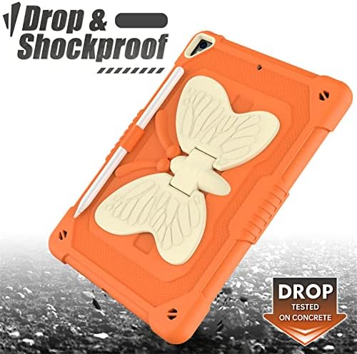 Случај за iPad 9/8/7, со крилја на пеперутки за деца за деца со силиконски шок, портокалово, портокалово
