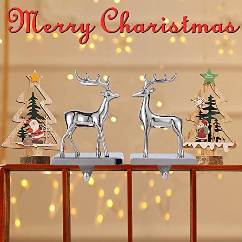 Носи за божиќни носители на божиќни порибници за сет на мантија од 2 ， ирваси за божиќни носители на порибување за камин сребрена мантија