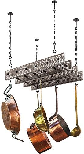 Mygift таванот монтиран тенџере и држач за пан, запалено дрво и метални цевки за складирање на решетки со 8 куки
