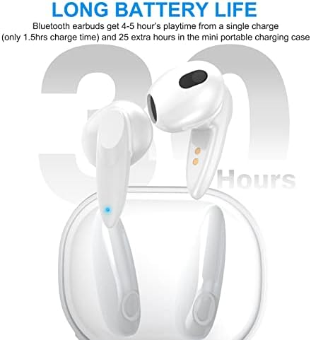 Acaget тешка работа со отпорен на шокот за iPhone 13 Pro 6.1 и Bluetooth 5.1 безжични слушалки за Android iPhone White White
