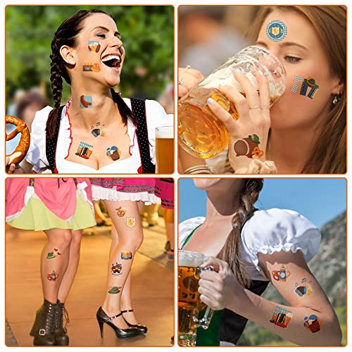 3SSCHA 24 листови Октоберфест Привремени тетоважи за додатоци за облека, пиво тетоважи, забава за снабдување 2 инчи водоотпорни нетоксични налепници