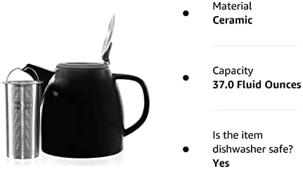Tealyra - Драго керамички чајник Црна - 37oz - Голем стилски чајник со екстра -фино инфузер за капаци од не'рѓосувачки челик за да