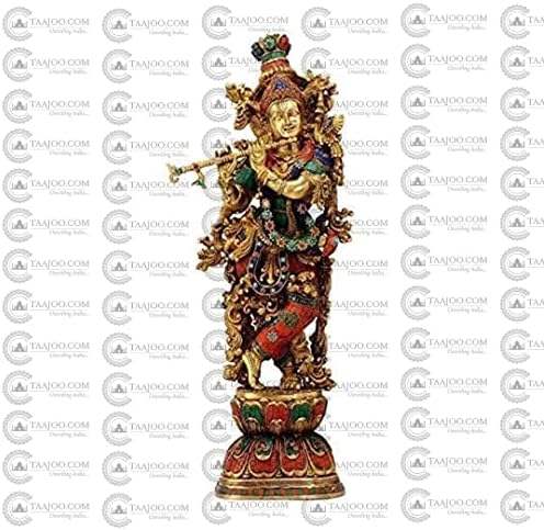 Aakrati devyom Krishna - месинг статуа со работа со вметнување и камен