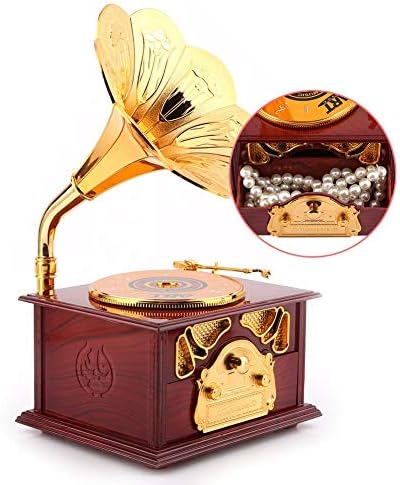 Walfront Music Box Retro Cranked Phonograph Music Box Classic Gold Trabet Horn Art Make Case & Gramophone Music Box Box Box Box Box Box