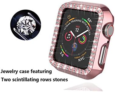 Компанија за Bling NJJEX Компатибилен за Apple Watch 38mm 40mm 42mm 44mm, Crystal Diamond Apple Watch Protect Case PC против-гребење на браник Заштитна заштитна обвивка за iWatch Series SE/6/5/4/2/1 [Rose Gold]