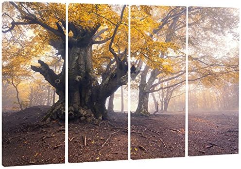 DesignArt Темно дрво со жолти лисја-лајтсајп фото метал wallид уметност-mt8450-40x30, 30 '' H x 40 '' W x 1 '' d 1p