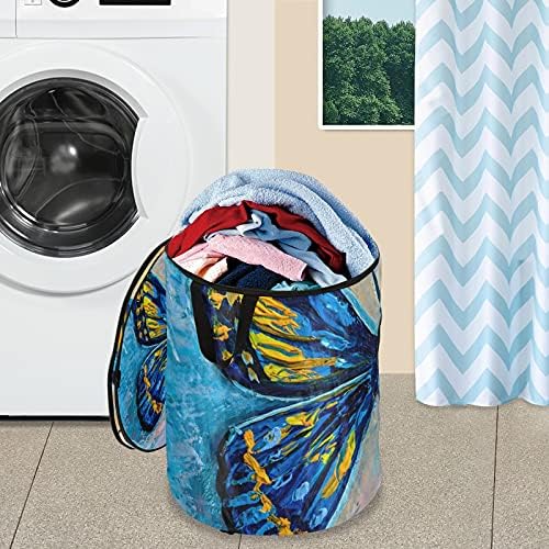 Сина пеперутка се појавува алишта за перење алишта со патент капаче за перење, со рачки за склопување на корпа за складирање,