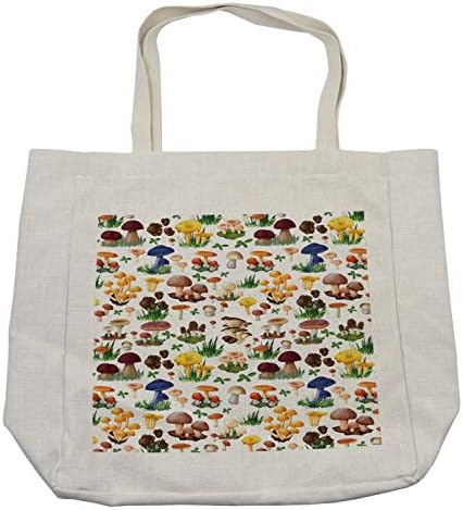 Торба за купување печурки Амбесон, шема со типови печурки диви видови органска природна храна градина тема, еко-пријателска торба