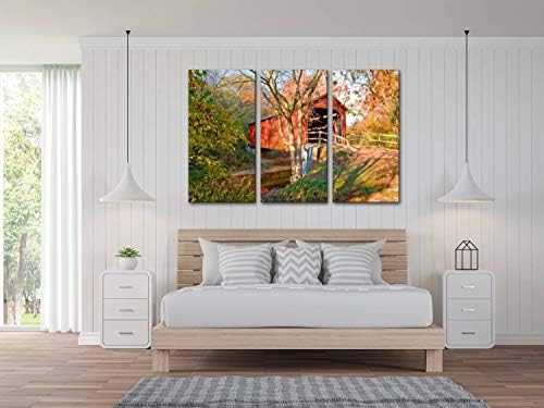 Blaverr 3 панел wallидни уметности модерни уметнички дела за домашно украсување платно отпечатоци рустикален црвен покриен мост есенски слики