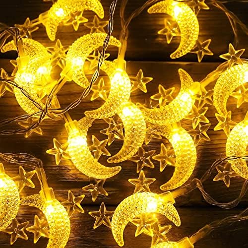 Acelist 2 пакет 40 LED Christmas Star & Moon Mini String Lights за внатрешен двор градинарски празнични градини, домови, свадба, забава