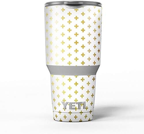 Дизајн Скинц Златната шема на вкрстената мирко - Комплет за винил за завиткување на кожата, компатибилен со чашите за ладилни ладилни текови