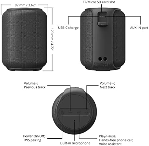 Звучници за звучни звучници на JHWSX Mini Bluetooth IPX6 безжичен преносен звучник со 360 степени опкружувачки звук, гласовен