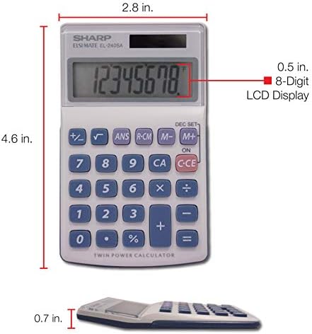Остриот HO EL240SB 8 цифрен калкулатор за наклон на соларни и батерии, бел, 2 3/4 x 4 1/2