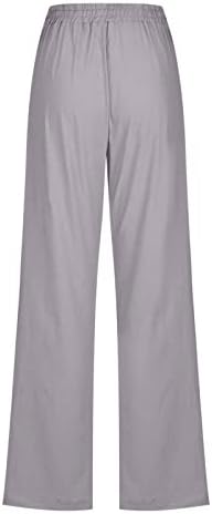 ЕТКИЈА Плус со големина Постелнини панталони со широка нозе Еластична половината мека памучна постелнина панталони Панталони со џебови