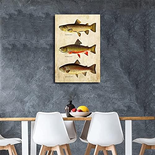 Ретро пастрмка мува риболов постер платно за печатење wallид подарок декорација сликање платно постер за бања дневна соба декор