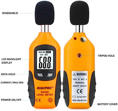 Мерач на децибела, мерач на дигитален звук на Рисепро® 30-130 dB Аудио бучава мерка за мерка на уредот задно осветлување максимум/мин.