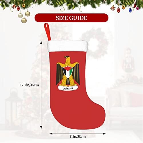 QG ZZX Божиќни чорапи со бела супер мека кафунг манжетна Национален амблем на палестински Божиќни чорапи Божиќни украси за порибување