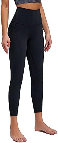 Mipaws женски меки хеланки со високи половини со џебови со џебови 7/8 должина Беспрекорни јога панталони и тренингот хулахопки