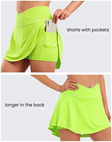 ED3SIZE плетиран тениско здолниште со џебови за жени атлетски голф здолништа со шорцеви вкрстени половини