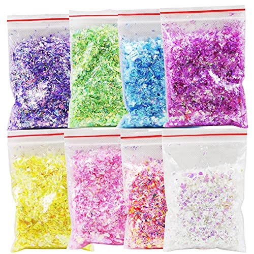 AddFavor Chunky Nail Sleyter Set 8 бои Iridescent Nail Sequin Foil Flakes налепници Конфети за уметност за нокти, смола, тело, материјали за