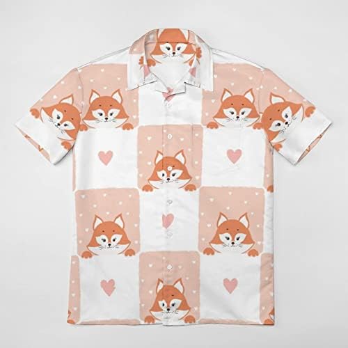 Симпатична лисица провери шема за мажите за кратки ракави со кратки ракави со блуза, обични маички од плажа со џеб