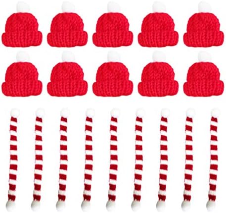 Кејсио Божиќни капи 20 парчиња мини Божиќна шамија црвена санта шапка плетена кукла занаетчиска капа минијатурни црвени марами