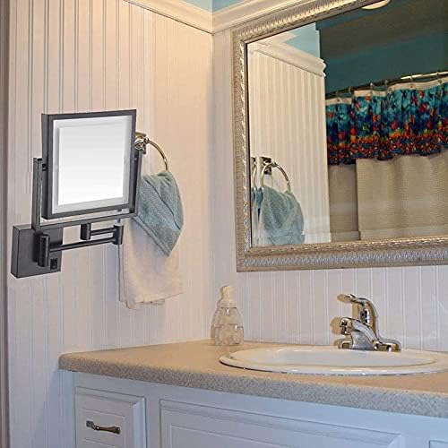 Wallид за огледало за бричење монтиран со LED осветлен двојно пополнување на двојно 36 360 ротација Козметичко суета огледало за проширување на