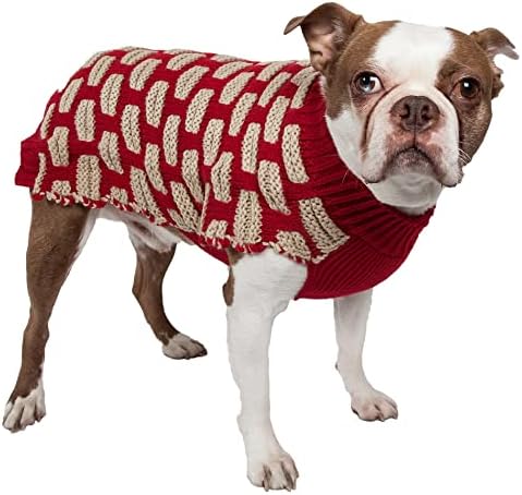 Pet Life Life ® ткаен моден џемпер за миленичиња - дизајнер тежок плетен џемпер со кучиња со вратот на желка - зимска облека за кучиња дизајнирана да се задржи топло