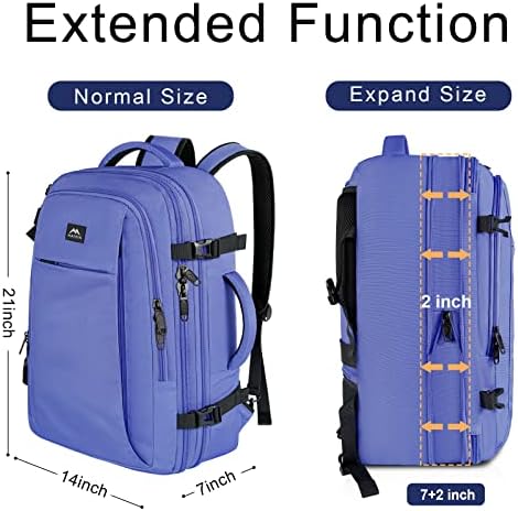 Матеин ранец за патувања за жени, 50L носат ранец со влажна торба за проширување на летот, одобрена од куфер со ранец на багаж, ранец