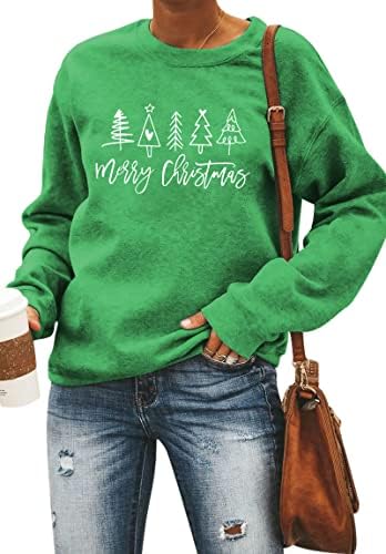 Лукицилд Среќна Божиќна маичка за жени Графичка елка графичка долга ракав лесен кошула за празници со долг ракав врвови