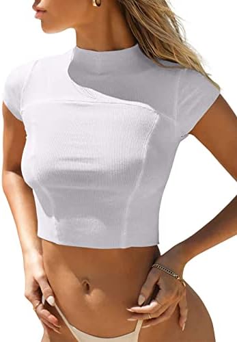 ЛАСЛУЛУ жени со краток ракав за кратки ракави врвни лесни исмејувани врат и исечени атлетски кошули лето ребра што излегуваше маички со маици врвови