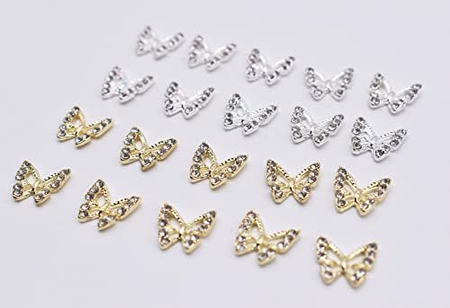 LIFOOST 10 парчиња злато Burrerfly Nail Rhinestones Charms For Nail Art 3D Crystals Diamonds Metal Charms Gems Stones за акрилни
