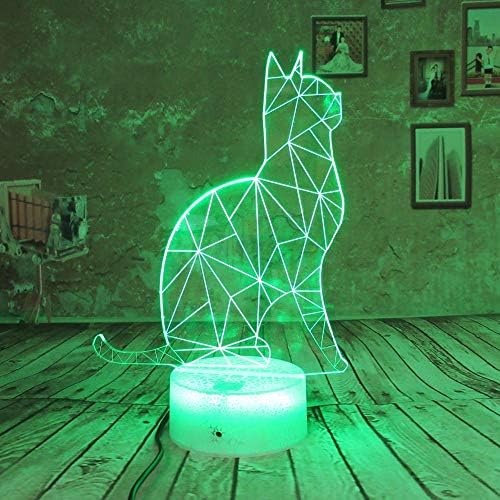 Jinnwell 3D CAT Ноќна светлосна ламба Илузија 7 Боја Промена на допир прекинувач Табела за декорација на ламби LED подарок со акрилик