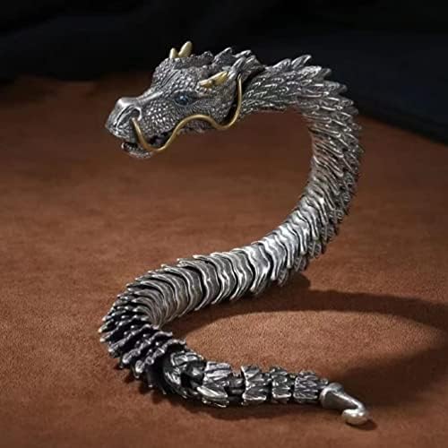 Fnjuucw нараквица за ланци на змејови, гроздобер стар метален хороскопски змеј тотем прилагодлив нараквица за нараквица со кука за подароци