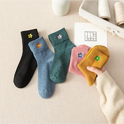 5 пара чорапи на екипажот Симпатична цветна вез за дејство на глуждот Подароци за женски тинејџери чорапи