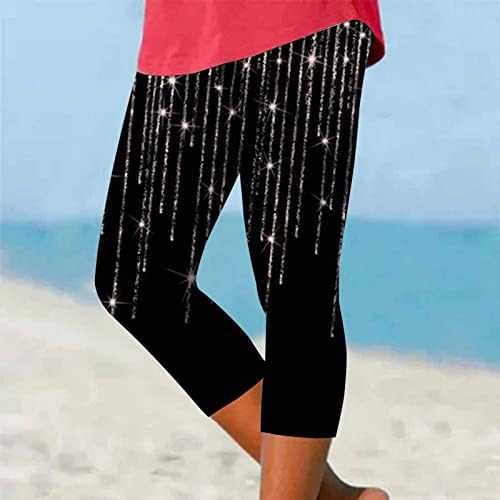 Капри хеланки за жени тренинг цветни печатени печатени стомаци, тенок молив панталони Вежба фитнес спорт активни јога панталони