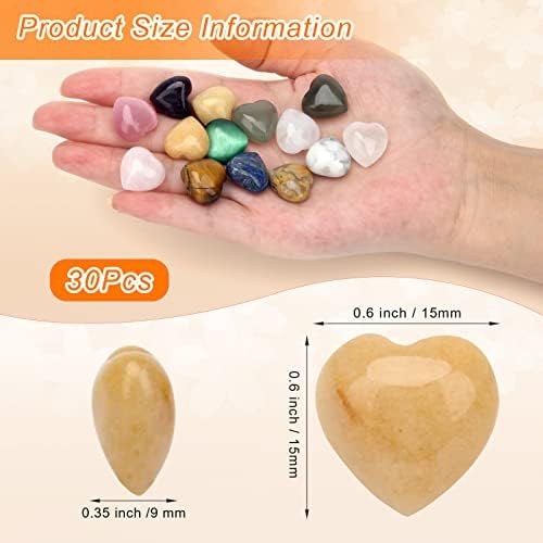 Windspeed 30 парчиња природен срцев џеб камен, 0,6 инчи кристали во форма на срце и лековити камења за заздравување на срцеви кристали-камења-важни