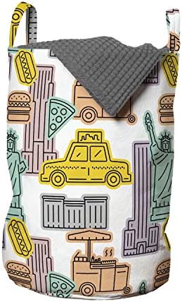 Амбесон Њујорк Такси Торба За Перење, Познати Знаменитости и Објекти На Њујорк Сити Уметност Илустрација Лавра, Попречуваат Кошница Со