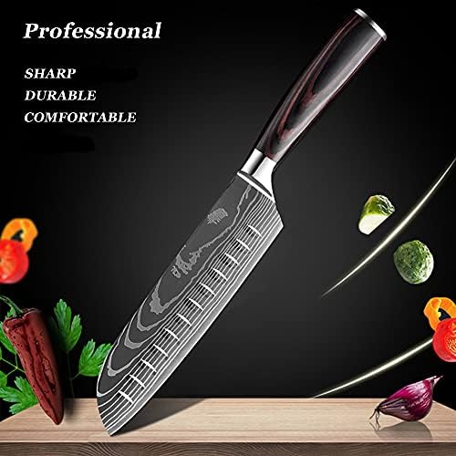 Нож Owuyuxi Santoku, професионален нож Сантоту 7 инчи, ултра остра кујна нож направен од јапонски Aus-10V супер не'рѓосувачки челик,