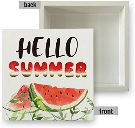 Здраво лето дрво кутија знак рустикален лето лубеница дрвена кутија знак Декоративен знак блок плакета за домашна биро за табели