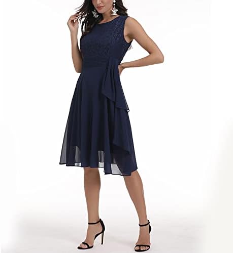Фрагерна модерна женска цврста боја на половината во боја пукна стил на зашиена чипка ретро голем полите тенок фустан