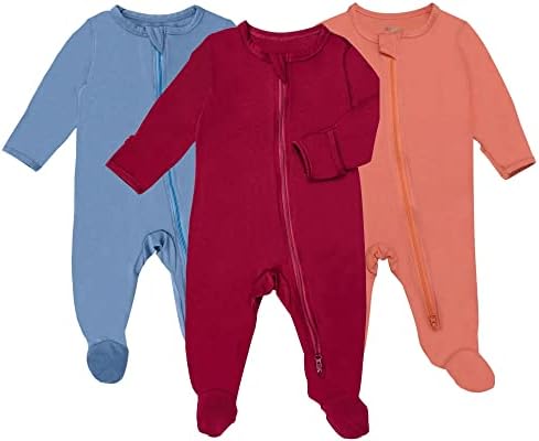Бамбус бебешки нозе пижами со белезници за момчиња за девојчиња, 2 начини за спиење со долги ракави со патент со долги ракави 3-пакувања