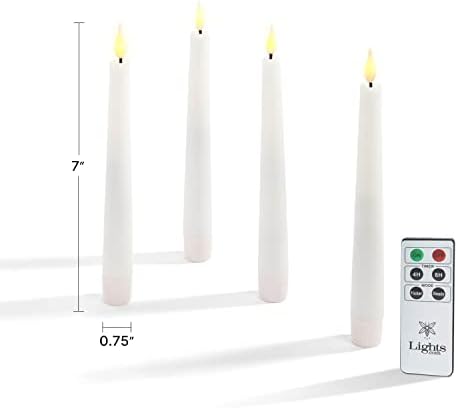 Lamplust 7 inch Flamless Taper Candles - реален 3Д пламен со фитил, бел реален восок, треперење на лежишта на свеќи, декор за дома, автоматски